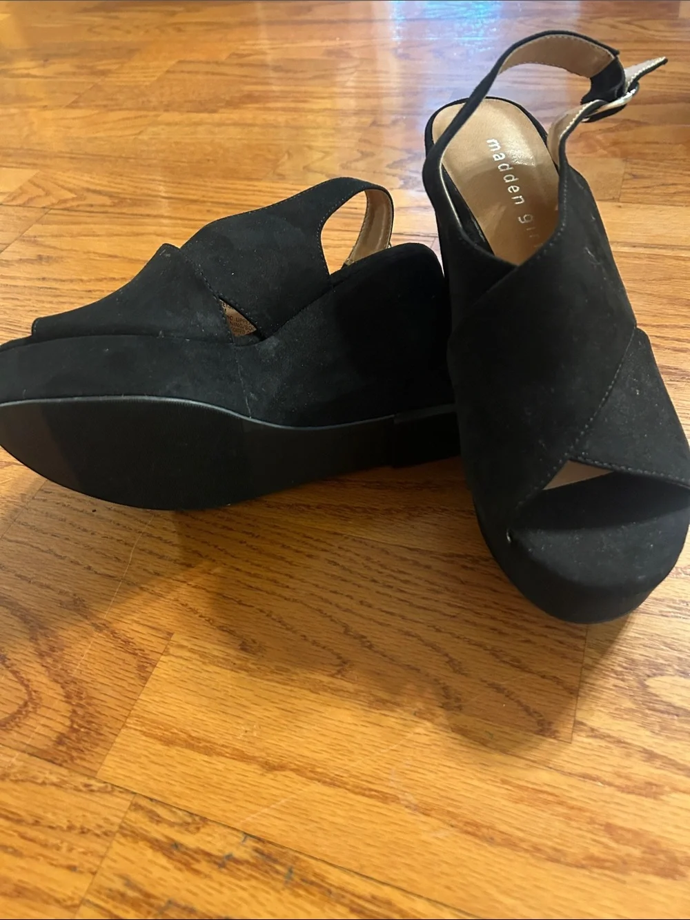 Madden Girl Black Crisscross Platform Slingback Heels